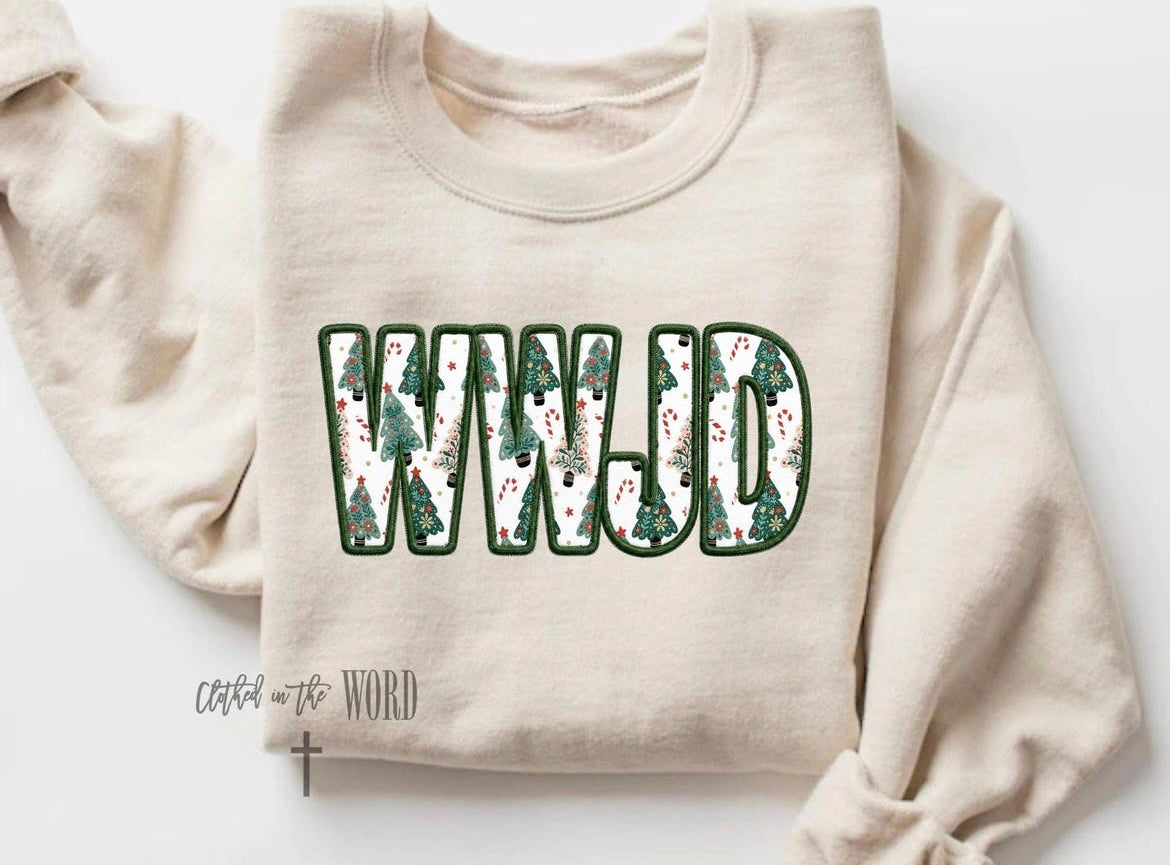 WWJD Christmas Tree Faux Embroidery