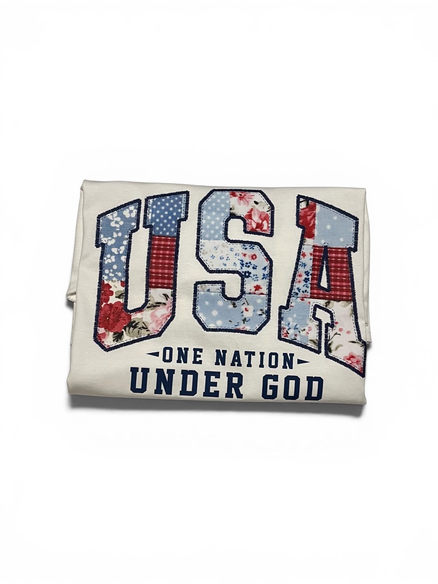 USA ONE NATION UNDER GOD: FAUX PATCHWORK