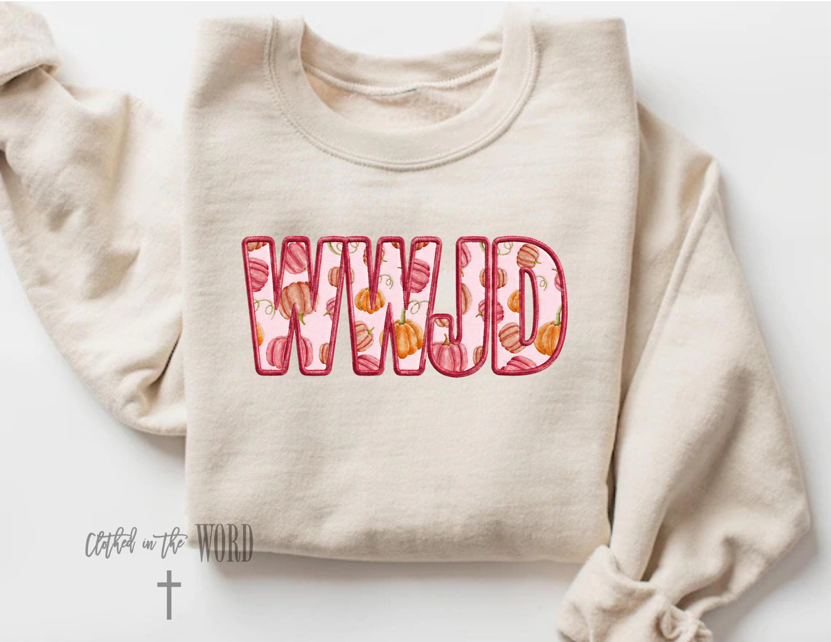 WWJD Faux Embroidered Pink Pumpkins