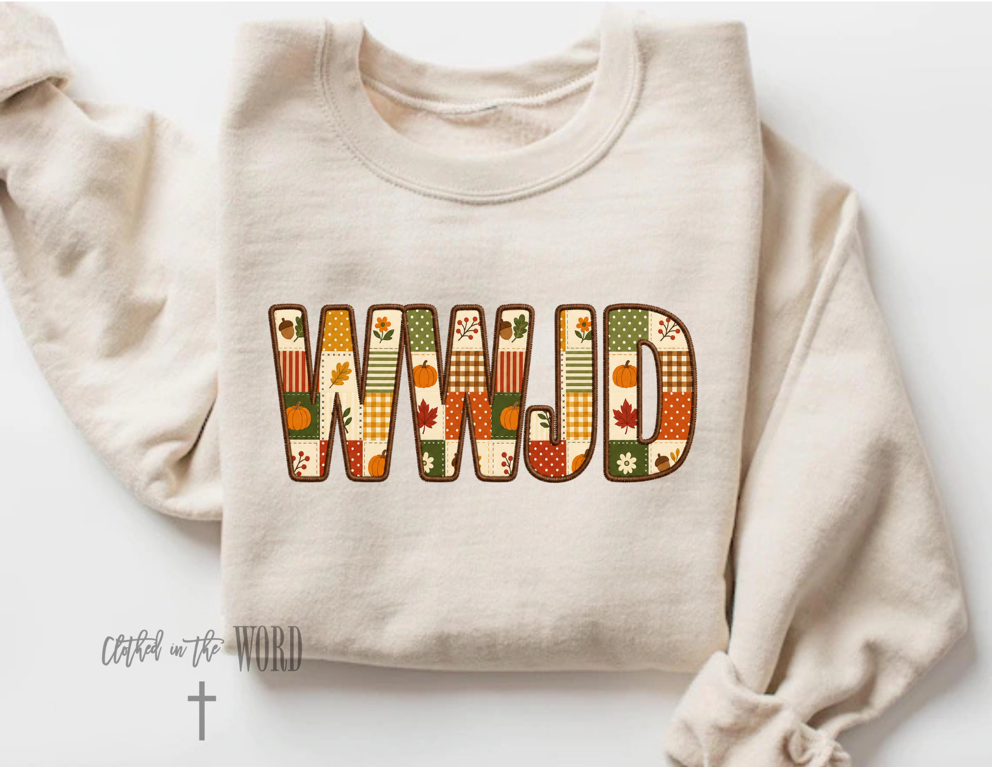 WWJD Faux Embroidered Fall Patchwork